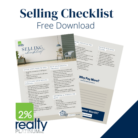 A mockup of a 2 page checklist for home sellers with the words "Selling Checklist Free Download"