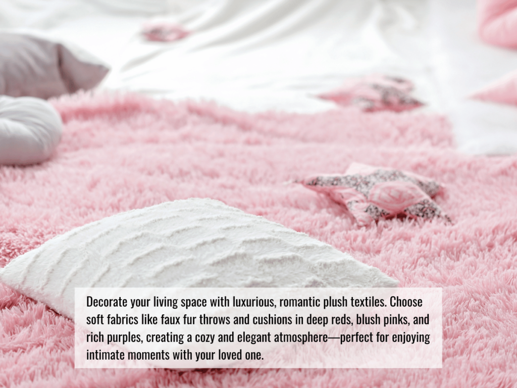 A fuzzy pink blanket with white and pink pillows on top.