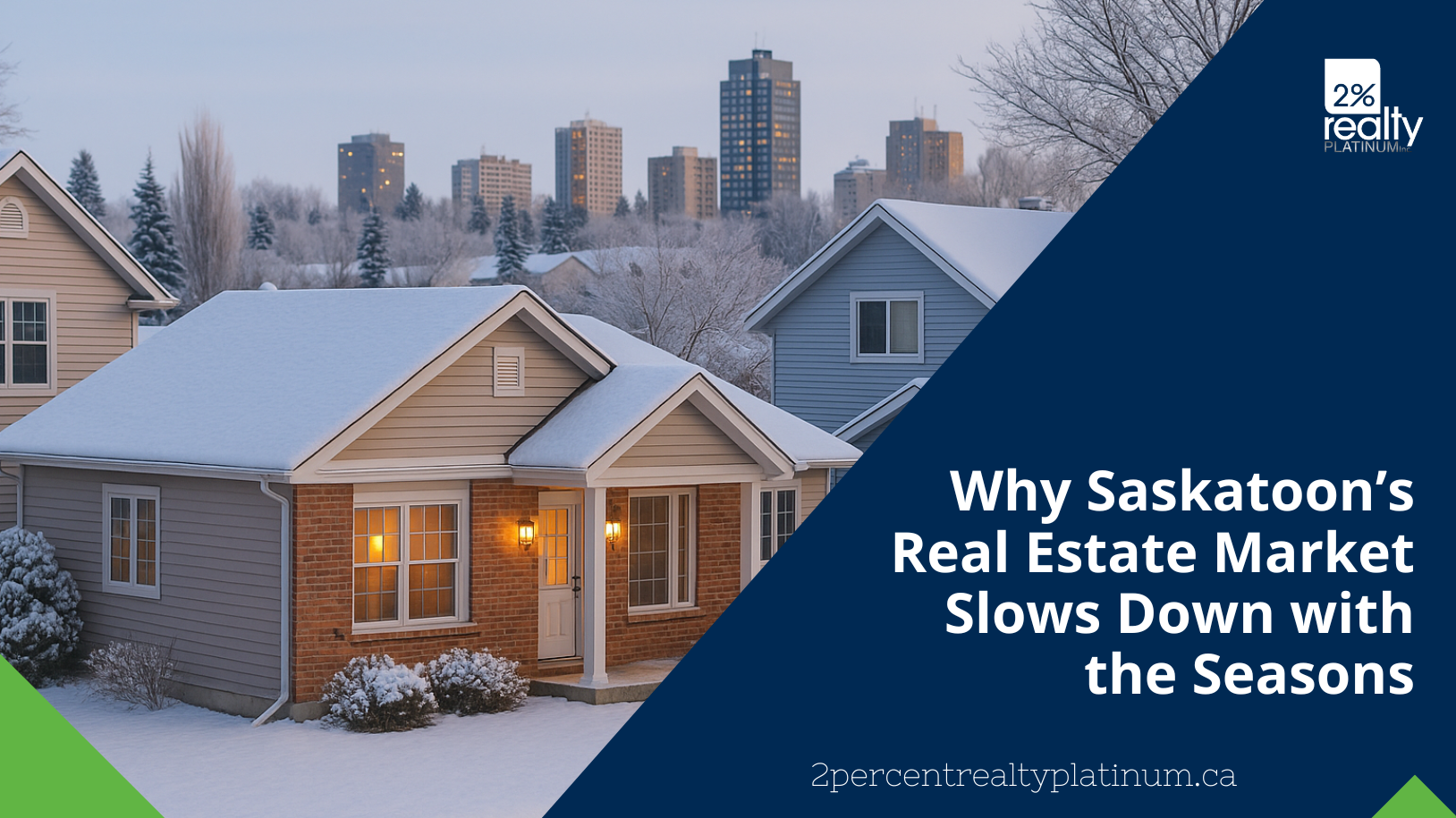 Saskatoon's real estate market during winter with snowy homes and skyline